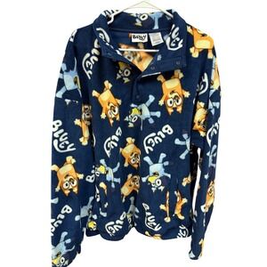 Bluey Fleece Pullover Snap Neck Shirt Men's‎ Large Navy Blue Cartoon Character